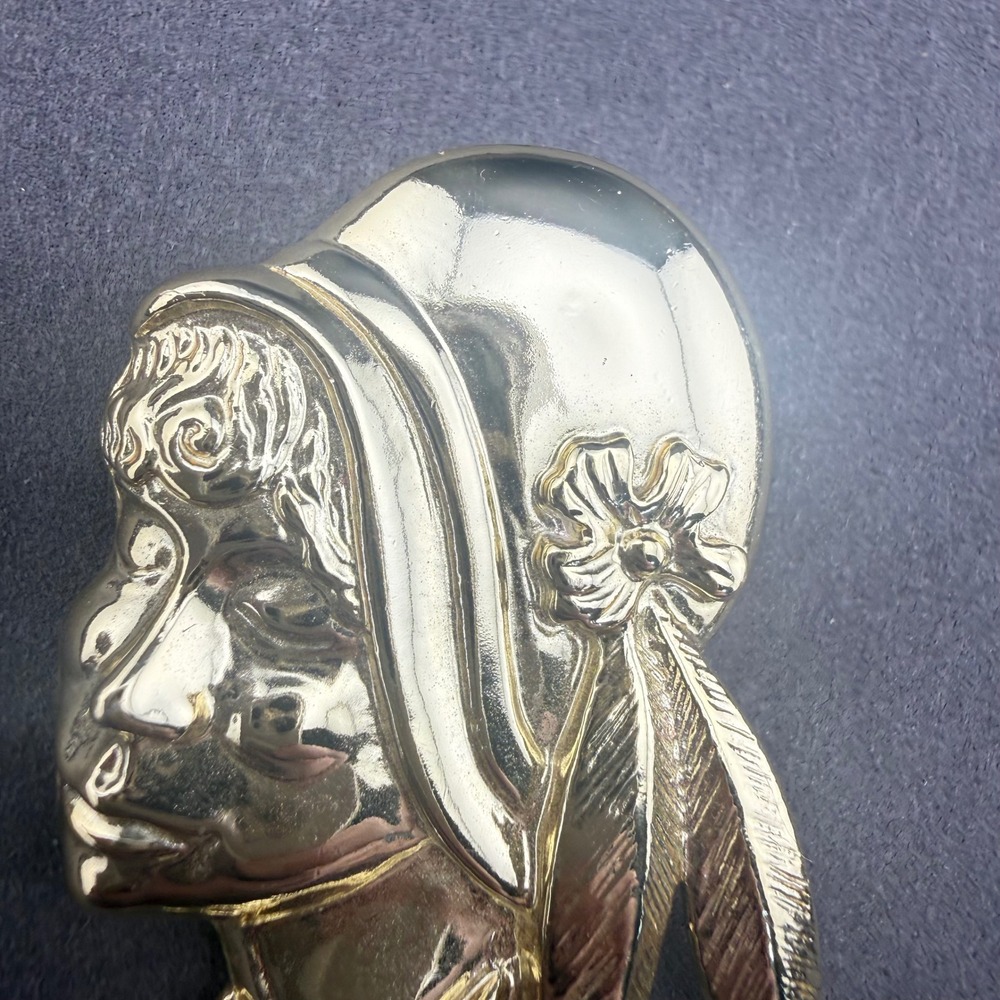 Vintage Signed Torino Brooch Pin Gold Tone Women Profile Face Flapper - Picture 3 of 7